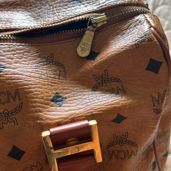 MCM Women's Cognac Leather Logo Tote Boston large, authentic , no strap - Picture 10 of 12